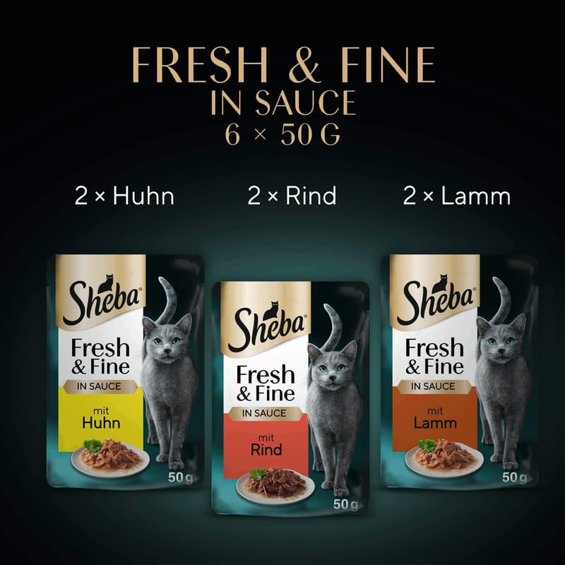 SHEBA Fresh & Fine multipack portion pouches beef, chicken & lamb in gravy 6x50g