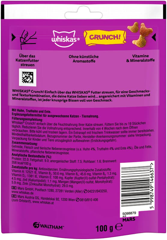 Whiskas Crunch Huhn, Truthahn & Ente