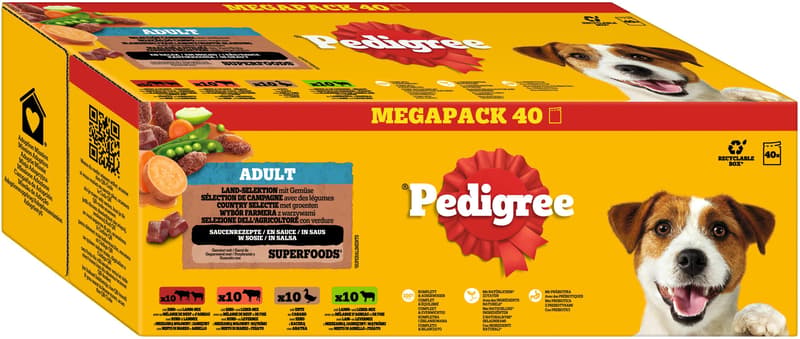 PEDIGREE Multipack Country Selection in Sauce Pouches, 4 Varieties, 40 x 100 g