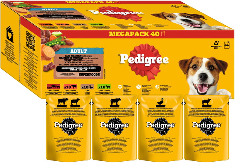 PEDIGREE Multipack Country Selection in Sauce Pouches, 4 Varieties, 40 x 100 g