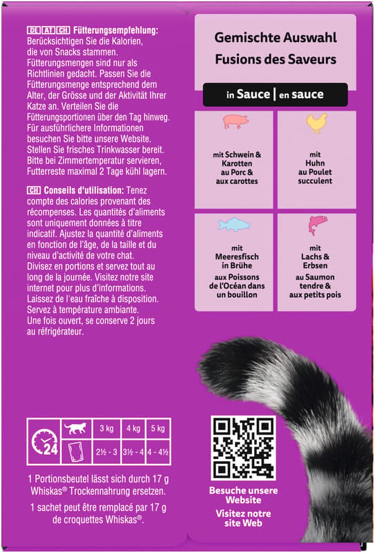 Whiskas Aromatic Multipack Pouches 1+ Mixed Selection 4 Varieties Pork, Chicken, Ocean Fish, Salmon in Sauce 12x85g