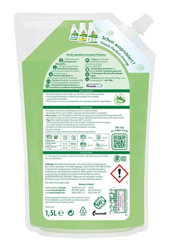Frosch Sensitive Laundry Detergent Aloe Vera 1. 5L MP