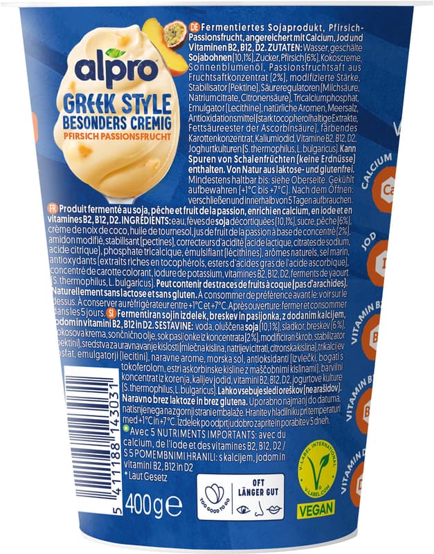 Alpro Greek Style Yogurt Alternative Peach Passion Fruit 400g
