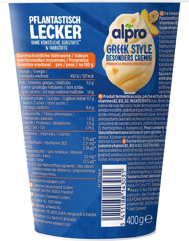 Alpro Greek Style Yogurt Alternative Peach Passion Fruit 400g