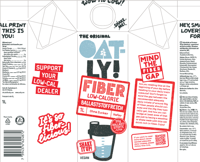 Oatly Fiber Low Calorie 1L