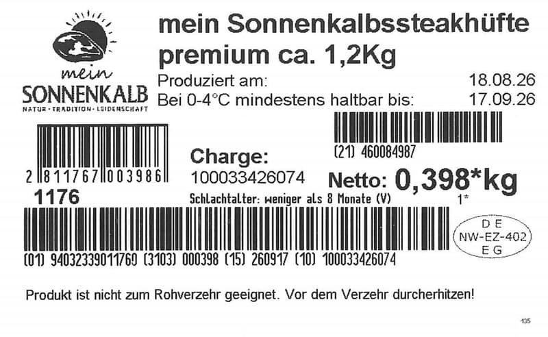 Mein Sonnenkalb Kalbssteakhüfte premium rosé ca. 1,2Kg