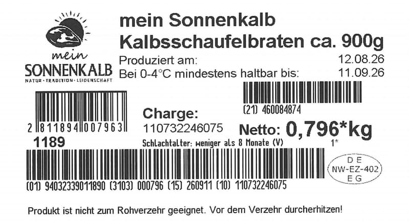 Mein Sonnenkalb Kalbsschaufelbraten ca. 900g
