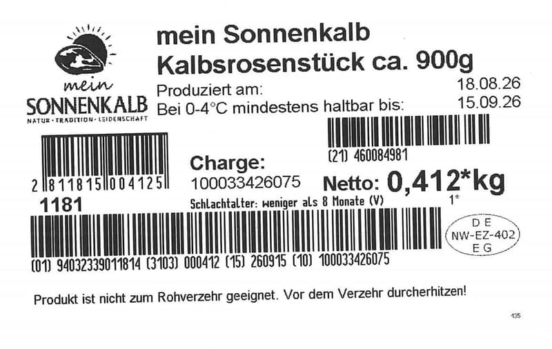 Mein Sonnenkalb Kalbsrosenstück ca. 900g