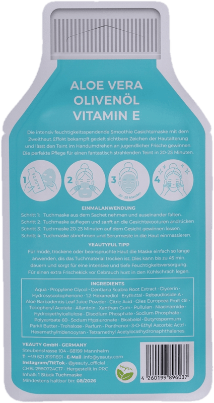 YEAUTY Sheet Mask Smoothie Aloe Vera-Olive Oil-Vitamin E