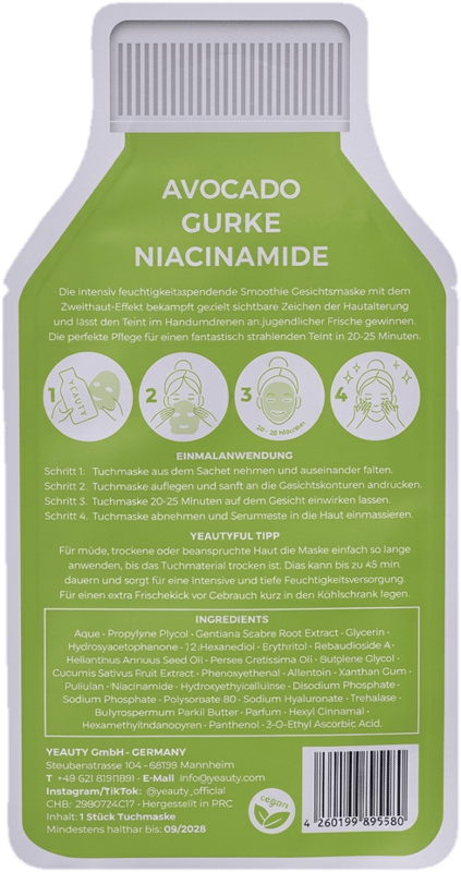 YEAUTY Sheet Mask Smoothie Avocado-Cucumber-Niacinamide