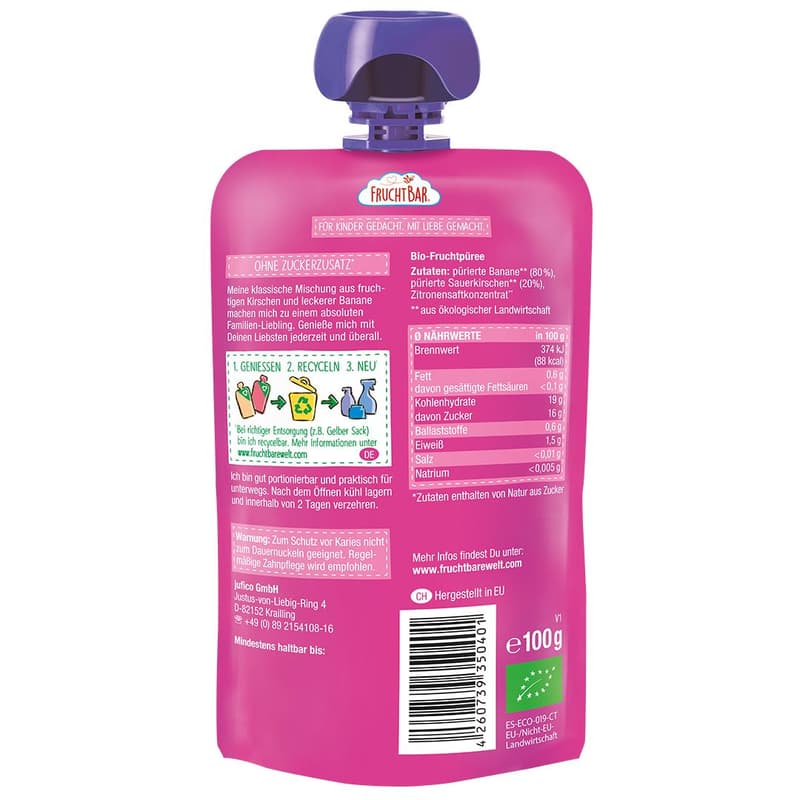 FruchtBar Bio-Fruchtpüree Kirsche, Banane