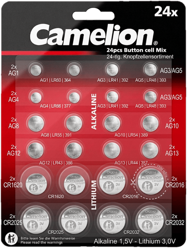 Camelion Alkaline AG + Lithium CR Knopfzellenset 24tlg.
