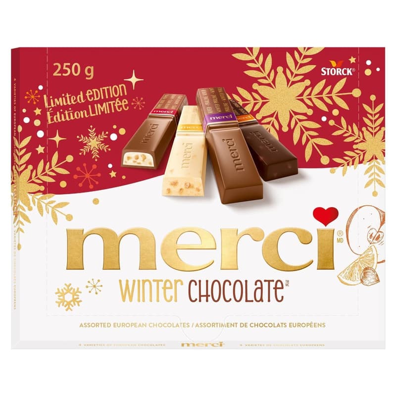 Merci Finest Selection Winter Chocolate, four filled and unfilled winter chocolate specialties, 1 x 250g
