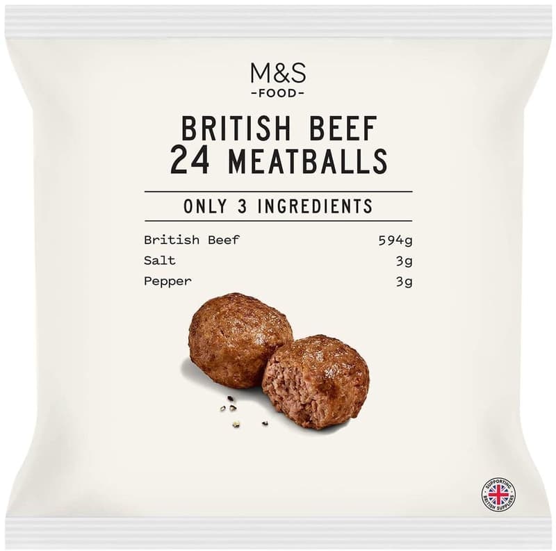 Marks & Spencer 24 Fleischbällchen aus britischem Rindfleisch, gewürzt mit Salz und schwarzem Pfeffer