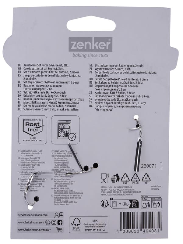 Zenker Cat and Ghost Cookie Cutter Dimensions: 9. 6 x 7. 9 x 2. 6 cm