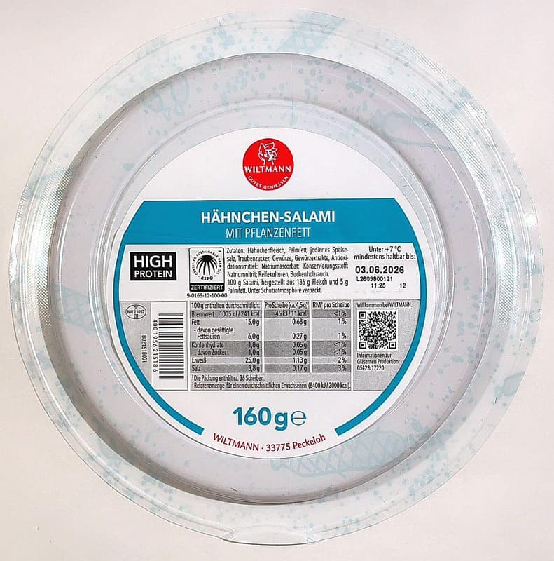 Wiltmann Chicken Salami High Protein 160g