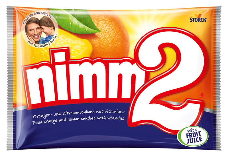 nimm2 Bonbon, gefüllte Bonbons mit Fruchtsaft und Vitaminen in den Geschmacksrichtungen Orange und Zitrone, Großpackung, 1 x 1000g