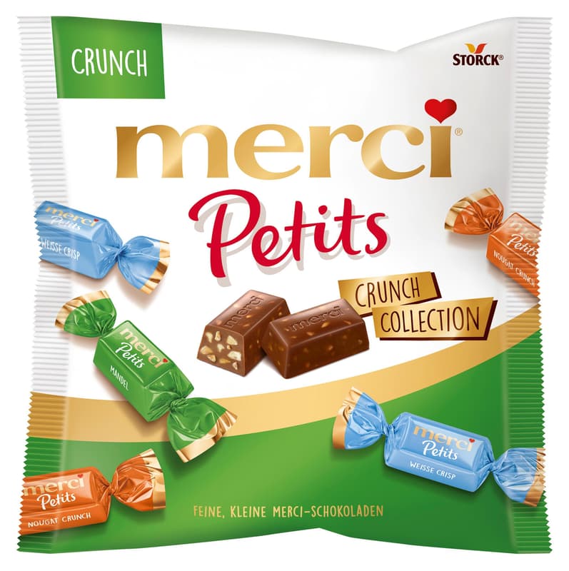 Merci Petits Crunch Collection, assortment of unfilled and filled chocolate specialties, 1 x 125g
