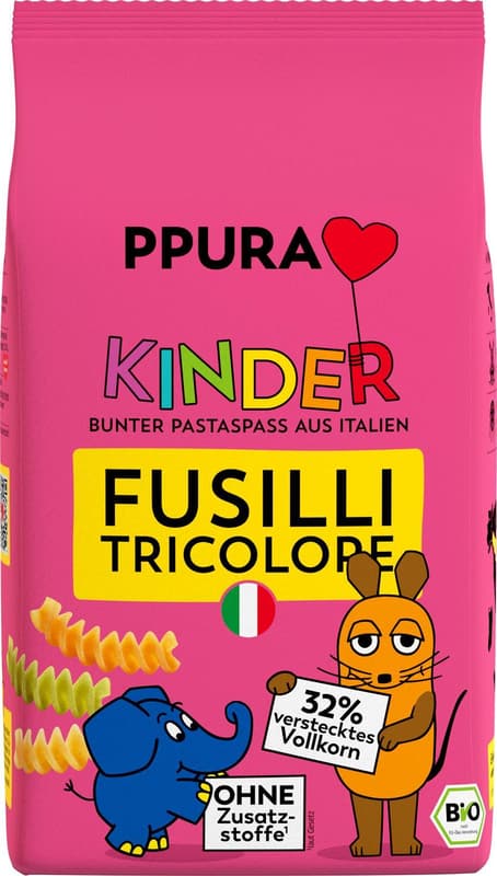 PPURA ORGANIC Fusilli tricolore for Kids - made from Italian durum wheat & whole wheat