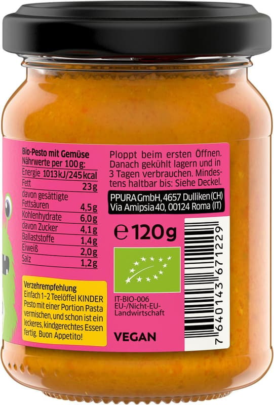 PPURA ORGANIC Pesto for Kids - with hidden vegetables