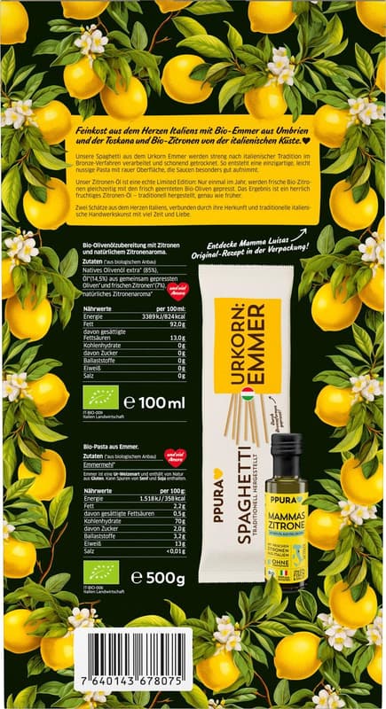 PPURA ORGANIC Gift Set Emmer Spaghetti & Lemon-Flavored Olive Oil