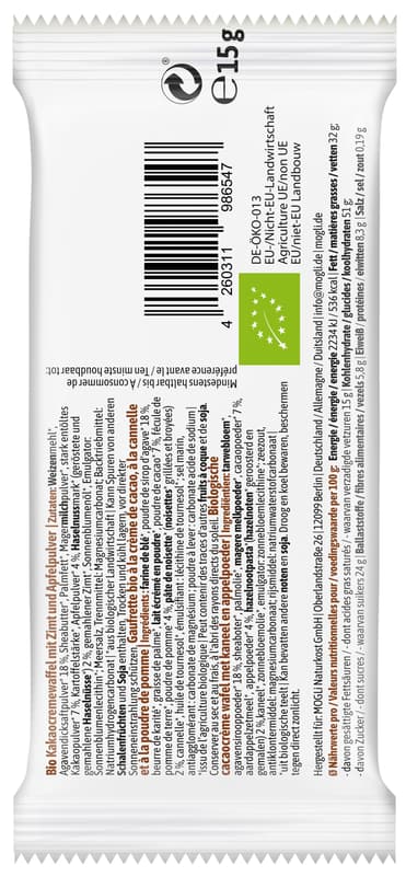 Mogli Organic Cocoa Cinnamon Wafer