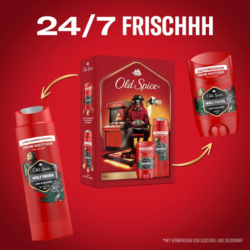 Old Spice Deo Spray Geschenkset Gamer Wolfthorn (Stick, SG)