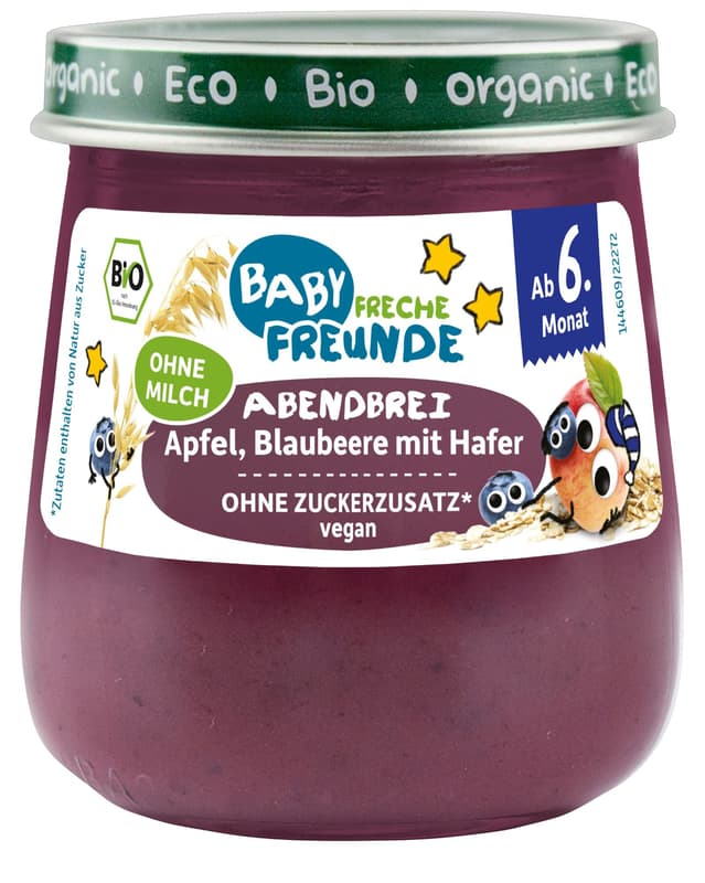 Freche Freunde Bio Gläschen Abendbrei Apfel, Blaubeere mit Hafer