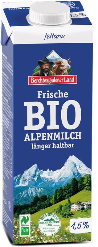 Berchtesgadener Land Fresh organic alpine milk (longer shelf life), 1.5% fat