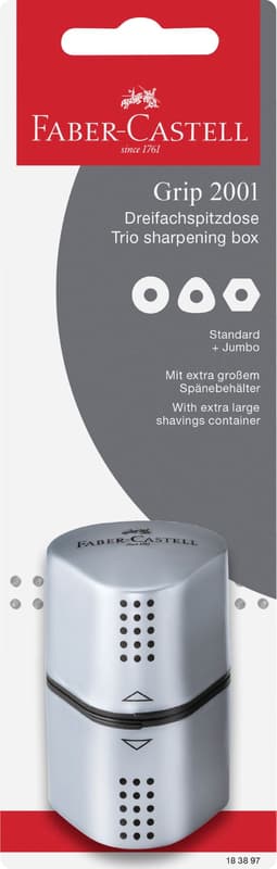 Faber-Castell triple sharpener Grip 2001 silver blister card