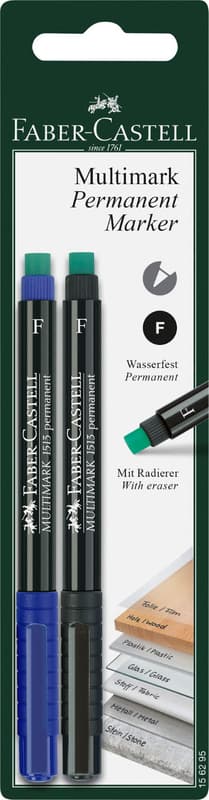 Faber-Castell marker Multimark permanent F blue/black blister card of 2