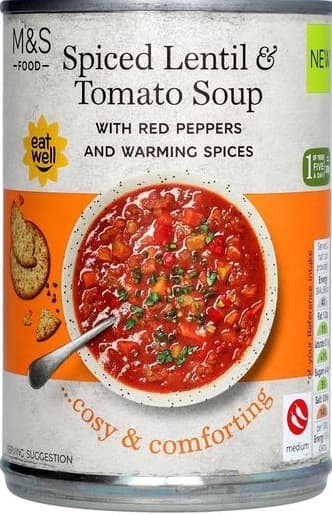 Marks & Spencer Spiced tomato soup with lentils, carrots, celery and red pepper