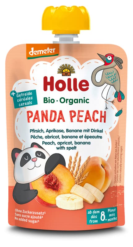 Holle BIO Panda Peach - Pouchy peach, apricot & banana with spelt