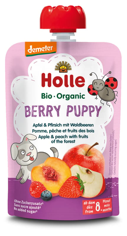 Holle BIO Berry Puppy - Pouchy apple & peach with wild berries