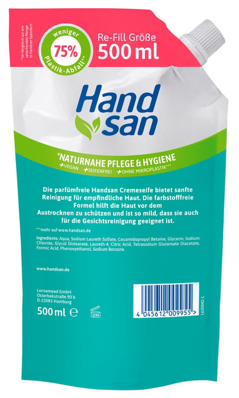 Hand san Cremeseife parfümfrei Nachfüllbeutel