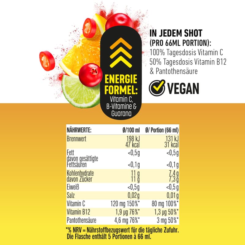 Hohes C Shot Energy Orange, Cranberry, Guarana & Chili (ONE WAY)