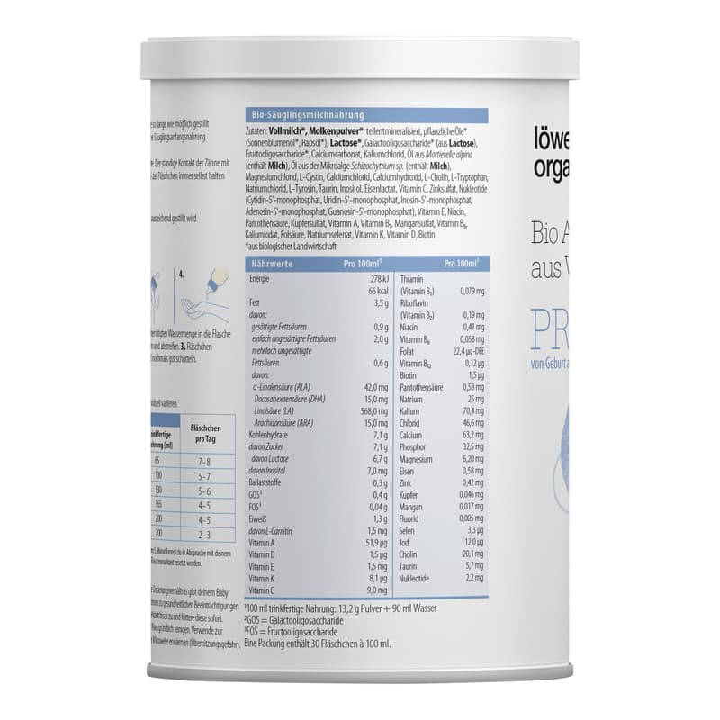 Löwenzahn Organics Pre formula milk PRE made from whole milk from birth