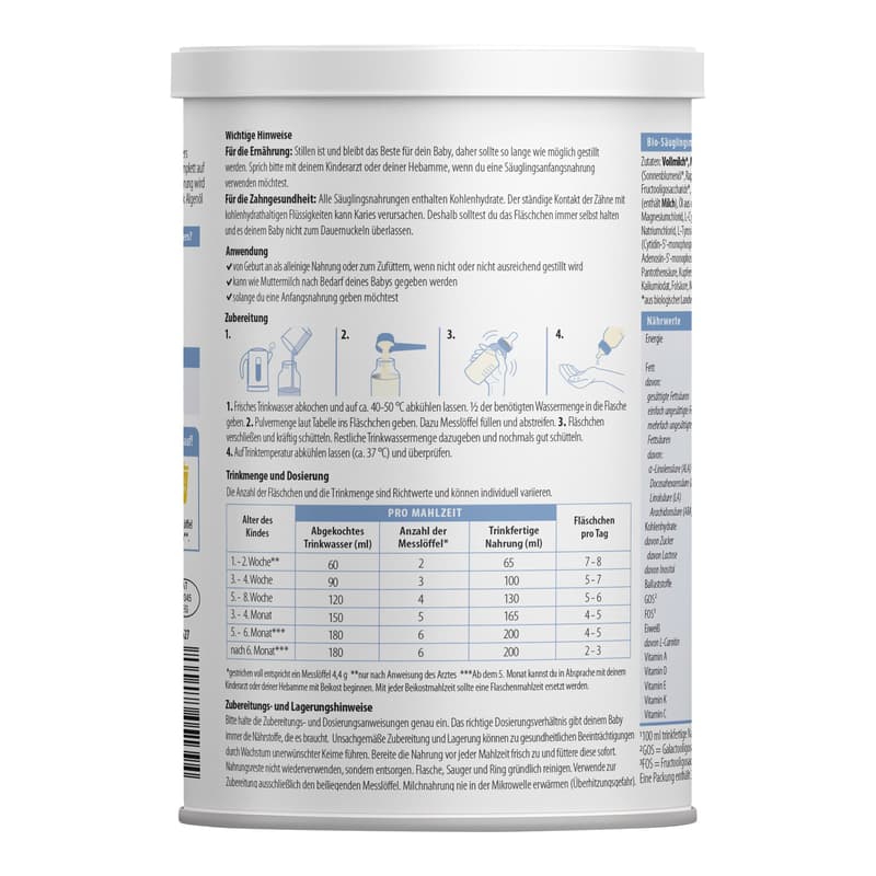 Löwenzahn Organics Pre formula milk PRE made from whole milk from birth