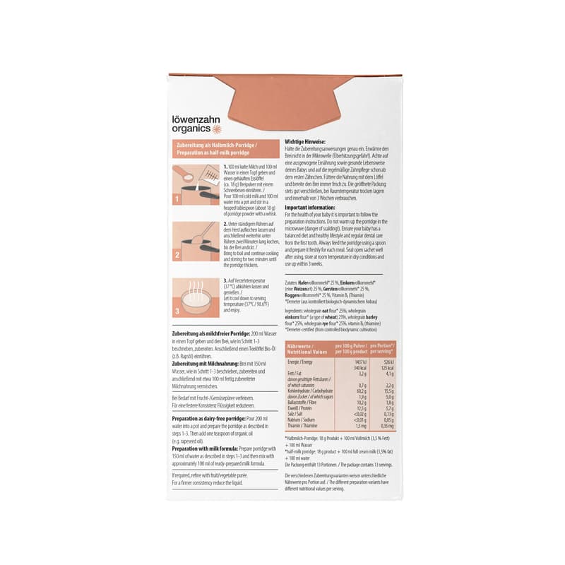 Löwenzahn Organics Demeter Organic Baby Porridge 4-Grain