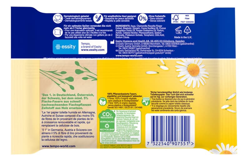 Tempo moist toilet tissues gentle & caring camomile