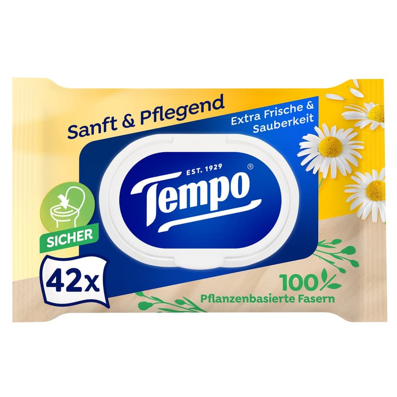 Tempo moist toilet tissues gentle & caring camomile
