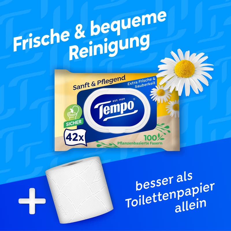 Tempo moist toilet tissues gentle & caring camomile