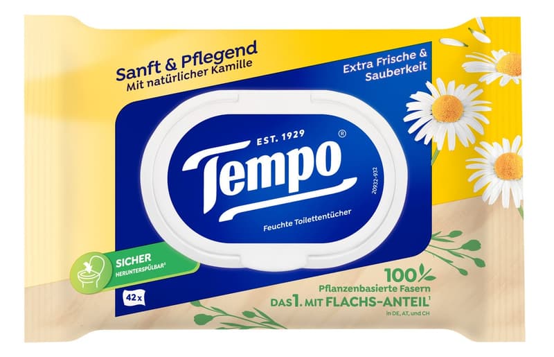 Tempo moist toilet tissues gentle & caring camomile