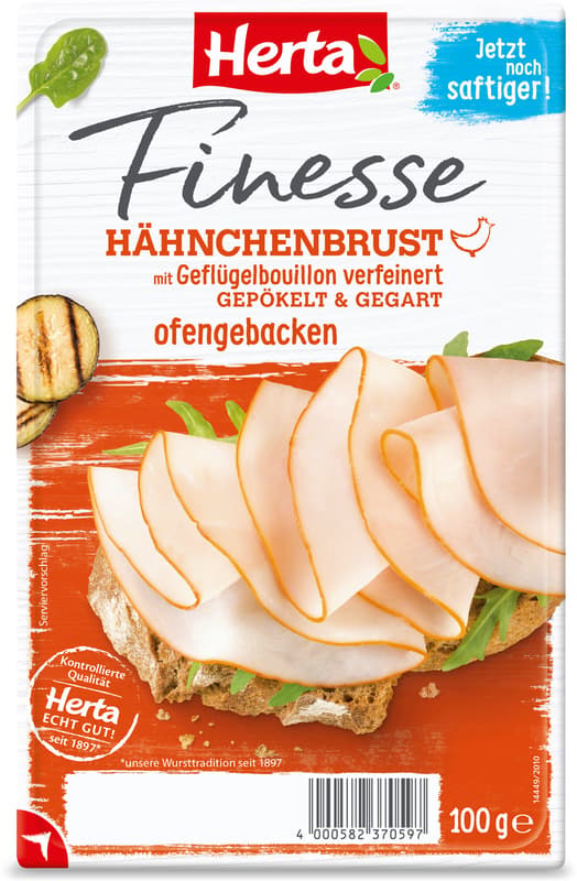 Herta Finesse Hähnchenbrust mit Geflügelbouillon verfeinert gepökelt und gegart ofengebacken
