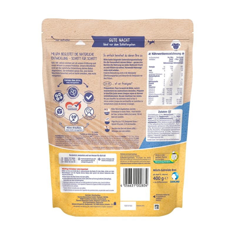 MILUPA Milk Porridge Good Night Whole Grain Fruits