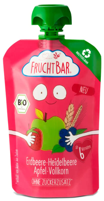 FruchtBar Organic Quetschie Strawberry Blueberry Apple Wholemeal