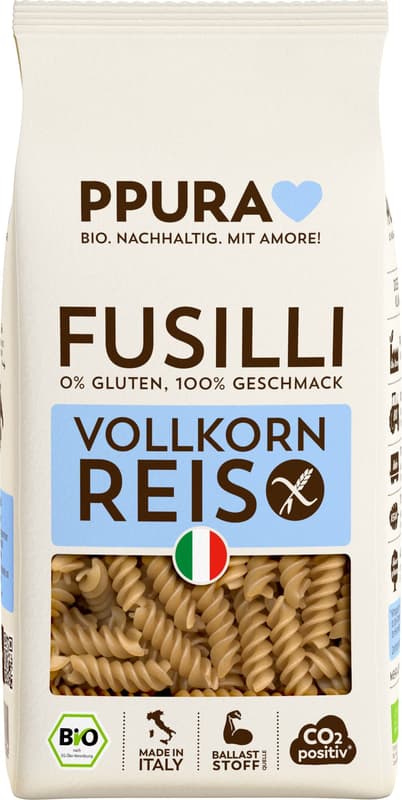 PPURA ORGANIC Fusilli made from wholegrain rice, gluten-free