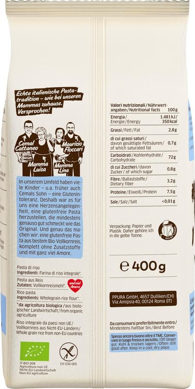 PPURA BIO Fusilli aus Vollkornreis glutenfrei
