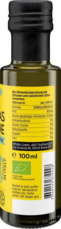 PPURA ORGANIC extra virgin olive & Amalfi lemon oil