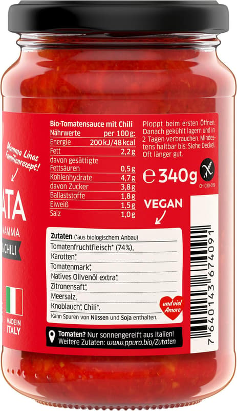 PPURA ORGANIC Arrabbiata Sauce